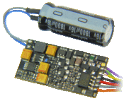 A multifunction DCC decoder with an optional "keep alive" capacitor