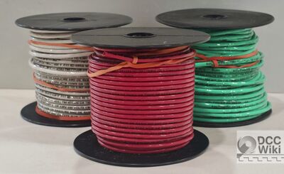Spools of stranded copper wire.