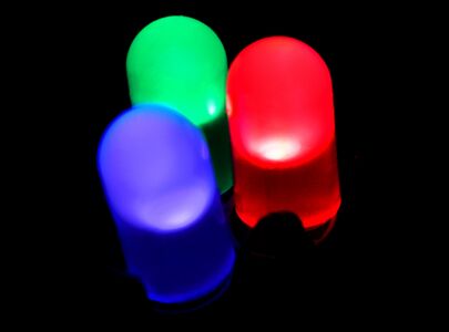 Blue, green and red LEDs.